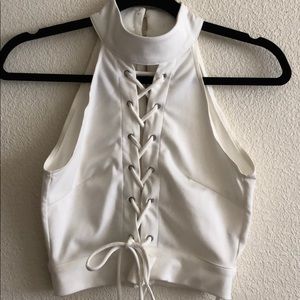 Lace up Halter Turtle Neck Top